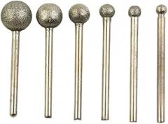 6PCS Emery Round Ball Burr Drill Bit Set for Rotary Tool, 4-12mm Grinding Needle Heads for 3mm Shank, for Carving Engraving Drilling Ceramic Glass Gemstone Alloy