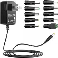 Belker 12W 12V 1A AC DC Adapter Wall Charger Power Adapter Supply with 10 Interchangeable Plugs Tips for 12 Volt Electronics - 1000mA Max.