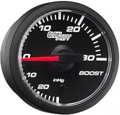 GlowShift 45mm 30 PSI Turbo Boost Pressure Gauge Kit - Includes Electronic Sensor & Wiring Harnesses - Black Dial - White LED - Compact Design