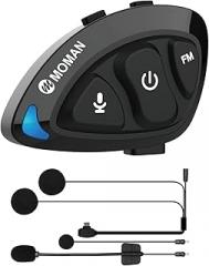 Moman Motorcycle Helmet Headset Speaker, RS-S Motorbike Helmet Headphone HiFi/Noise Cancellation/Auto Answer/FM Radio/AI Voice/IPX6 Waterproof with 2 Type Mics Earphone for All Helmets and Solo Riding