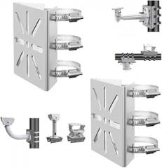 2-Pack Universal Stainless Steel Wall Mount Brackets with 6 Rings, Vertical Pole Mount Adapter for CCTV Security Cameras, PTZ Dome, Indoor/Outdoor AP Access Points, and Client CPE