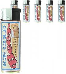 Refillable Electronic Lighter Set of 5 Pieces D-249 Ice Cold Beer on Top