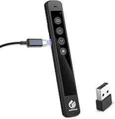 AMERTEER Wireless Presenter Remote – Presentation Clicker with 2.4GHz RF Hyperlink & Volume Control, Built-in Rechargeable Battery, Compatible with Keynote, PowerPoint, Mac, PC, and Laptops