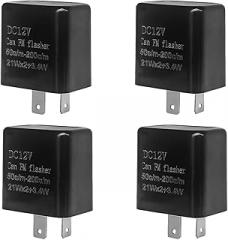 AICEL 2 Pin LED Electronic Flasher Relay, 4 Pack 12V Speed Adjustable Flasher Relay for Motorcycle Car Turn Signal Fix, Universal Relay Replacement for Hazard Warn Light Fast Hyper Flash (Black)
