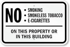 Electronic Cigarettes Prohibited Sign: No Smoking, Smokeless Tobacco, E-Cigarettes On This Property Or In This Building Man Cave Metal Sign 8x12 Inch – Yard, Indoor or Outdoor Wall Decor