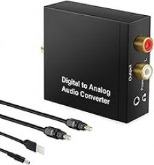 Greatstar Digital to Analog Audio Converter, DAC Optical Coax to Analog RCA Audio Adapter, 2-Channel, Black, 2.17 x 2.87 Inches, 5V DC, 7-Pin, Freestanding