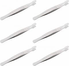 6PCS Wide Mouth Stamp Clip Paper Gripping Tweezers Silver Stainless Steel Sticker Tweezers Hot Stamping Tools For Production For Gripping Chips And Small Electronic Processing Parts