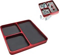 Magnetic Parts Tray, Aluminium Alloy RC Screws Organizer with Magnetic Pad, Automotive Small Tool Tray Electronic Repair Screws Holder for Sockets Bolts Pins, Car Accessories (Red)