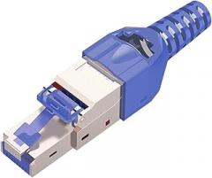 RJ45 Connector Cat6A CAT7 CAT8 Tool-Free Shielded RJ45 Termination Connector, Zinc Alloy Metal Shell(1PCS,Blue)