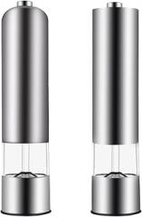2pcs Electric Pepper Mill Grinder Stainless Steel Flat Tip and Pointed Tip Kitchen Utensil Electronic Pepper Grinder Set for Home and Restaurant Use without Battery