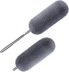 HEMOTON Bendable Handle Duster 2pcs Set with Replaceable Bristle Heads, Washable Household Dust Cleaning Tool for Home and Office Use, Gray
