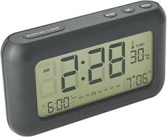 Large screen digital alarm clock, USB rechargeable alarm clock, bedroom bedside electronic clock, LCD multi-function clock, 15.1x 3.5 x 8.4 cm, Black