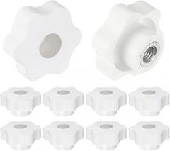 HARFINGTON 10pcs Star Knobs M10 Female Thread 48mm Head Plastic Through Hole Brass Screw-in Clamping Handles Threaded Hand Knobs, White