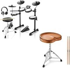 Donner DED-80 Electronic Drum Set with 4 Quiet Mesh Pads and Donner Saddle Drum Throne Height Adjustable Padded Seat Drum Stool for Adults and Kids,
