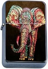Elephant Design Flip Top Oil Lighter S3 Smoking Cigarette Smoker Includes Silver Case