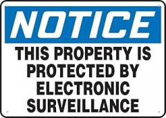 Notice Safety Sign This Property is Protected by Electronic Surveillance Metal Signs 12X8 Inch Rust Free Aluminum,Uv Ink Printing,Durable/Weatherproof Outdoor for Home