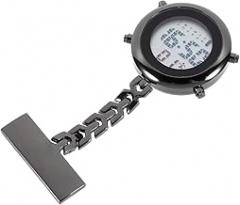 LIFKOME Multifunctional Black Digital Nurse Fob Watch with Alarm Timer Smooth Metal Hanging Electronic Pocket Clip for Women and Men Medical Staff Practical Lapel Pin Timepiece for Daily