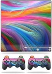 MightySkins Skin Compatible with Sony Playstation 3 PS3 Slim Skins + 2 Controller Skins Sticker -Rainbow Waves