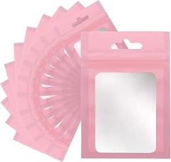 Joycraft 100pcs Mylar Bags - 4x6 Inch, Resealable Zip, Matte Pink Plastic with Clear Window, Cute Small Bags for Jewelry, Candy, Data Cable