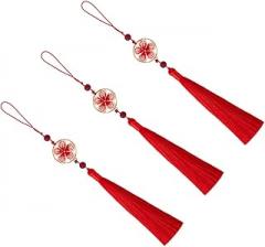 Milisten Chinese Style Tassel Flower Pendant Hanging Decor 3pcs Red Vintage Front Door Hanging Ornaments for Spring Festival and Home Decoration