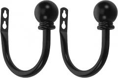 Milisten Curtain Tie Back Hooks U-Shaped Window Drapery Holdbacks with Ball Ends 2pcs 11mm Black Iron Wall Mounted Curtain Holders for Living Room Window Treatments