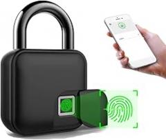 Fingerprint Padlock, Smart Waterproof Fingerprint Lock APP Keyless Biometric Electronic Lock with USB Charging, Security Padlock Compatible Bluetooth 4.2 for Door, Locker, Luggage