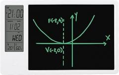 Electronic Desktop Calendar with Erasable LCD Writing Tablet Digital Clock Date Display Desktop Calendar for Home Office (White)