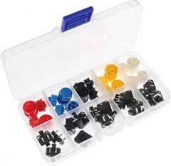 25 Push Buttons with Caps, 5 Colors (Yellow, Black, White, Blue, Red), 12x12x7.3mm, Plastic & Metal, Packed in Plastic Box for DIY Electronics