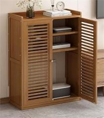 Bamboo WiFi Router Storage Cabinet - Stylish Home Media Organizer with 2 Doors, Freestanding Floor Cabinet for Living Room, Brown, 67 cm - Perfect for Cable Management and Electronics