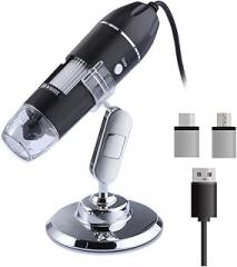 Microscopes Equipment 1600X Digital Microscope Camera 8 LED 2MP Portable USB Electronic Microscope(Silver Rack)