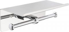 Bathroom Double Toilet Paper Holder with Shelf, Polished Stainless Steel Roll Toilet Tissue Holder Dual Wall Mounted for Mobile Phone Storage