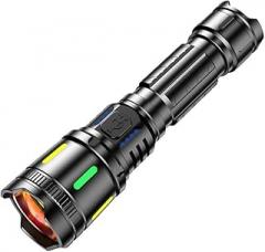 LED Flashlight, Black, Intelligent Electronic Display with Power Level Monitor, 18650 Battery, 4-Speed Mode with Fluorescent Stripes