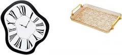 Acrylic Luxury Melting Clock and Dessert Plate Coffee Table Tray with Handle for Unique Creative Home Decor and Jewelry Storage