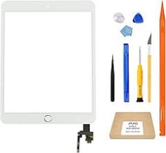 for iPad mini 3 Screen Replacement Glass Touchscreen Digitizer (A1599 A1600), White, Complete Repair Tools Kit,Camera Holder