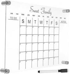 DOITOOL 1set Acrylic Dry Erase Board Calendar Monthly Planner for Fridge Lightweight Memo Board Push Marker for Office Kitchen Organization