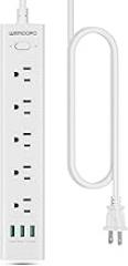 2 Prong Power Strip, 10FT Long Extension Cord Surge Protector, 5 Outlets and 3 USB, 13A/1625W, Polarized Two Prong to Three Prong Outlet Adapter Converter, Wall Mount, White