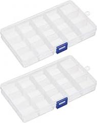 HARFINGTON 2pcs Component Storage Box 15 Grids PP Electronic Organizer Box with Adjustable Driver Hardware Containers Tools Boxes for Small Accessories