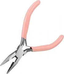 PRETYZOOM Small Needle Nose Pliers with Serrated Jaws, Pink Handle Jewelry Pliers for DIY Wire Wrapping and Electronic Repair, Precision Metal Long Nose Tool for Crafts and Beading