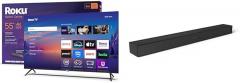 Bundle of Roku Smart TV 2025 – 55-Inch Select Series, 4K HDR TV – Roku TV with Enhanced Voice Remote + Roku TV Wireless Soundbar, Soundbar Exclusively for RokuTV with Enhanced Stereo Sound