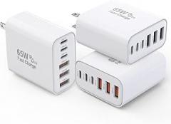 3 Pack 65W GaN Type C Wall Charger Block,6-Port Fast Charging Block,PD USB C Plug Adapter+QC Plug Compatible with Apple iPhone 17/17 Air/16E/16Pro Max/16Plus/16/15/14/13/12/11/XS Max,iPad Pro,AirPods