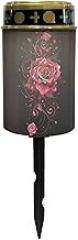 Roses Print Solar Garden Lights Outdoor Waterproof Solar Lights for Cemetery Landscape Path Lights Flameless Grave Lamp Led Electronic Candles