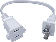 Short Extension Cord 1 FT, 1 Foot Polarized US 2 Prong Male Female Power Cable, 16AWG 2 Outlet, 13A 125V,Nema 1-15P to 1-15R, Ideal for Home Office Electronics Like Lamps, Small Appliances