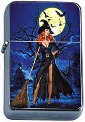Vintage Witchcraft Witch Flip Top Oil Lighter S8 Smoking Cigarette Smoker Includes Silver Case