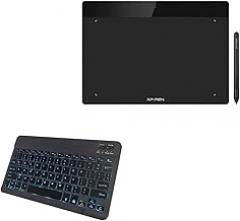 BoxWave Keyboard Compatible with XP-Pen Deco Fun L - SlimKeys Bluetooth Keyboard - with Backlight, Portable Slim LED 7 Colors - Jet Black