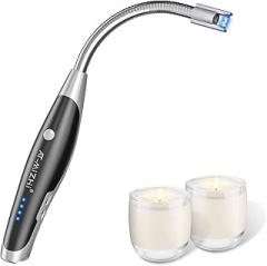 AT-Mizhi Candle Lighter, Long Neck Electric Lighter USB Rechargeable with 360° Flexible LED Display, Flameless and Windproof for Candles, BBQ, Cooking, Camping, Stove, Fireworks