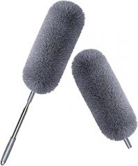 Extendable Household Duster 2pcs Set with Flexible Handle and Washable Bristle Heads, Gray Dust Cleaning Tool for Home Furniture and Car Cleaning Supplies
