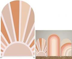 Spandex Arch Backdrop Cover Curved Top‌ Arch Frame Stand Background Sunshine Lines Cover for Birthday Baby Shower Party Decoration,2.6x6ft