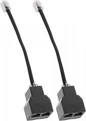 2pcs Rj11 Rj14 6p4c Detachable 4-core Phone Cable Splitter Adapter for Landline Telephones, Telephone Accessories Compatible with Home and Office Use, Black