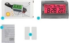 Motorcycle Clock with Solar Power LCD Backlight Display Electronic Thermometer Date Time Waterproof Motorbike Accessories Compatible with Standard Bikes(Red Without Stand)