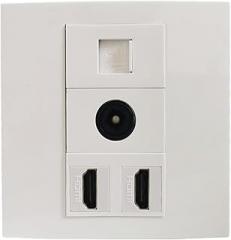 Dual-Port HDMI 2.0 Extender with Female CAT6 RJ45 LAN Socket, Optical SPDIF Audio Connector Socket, 86x86mm